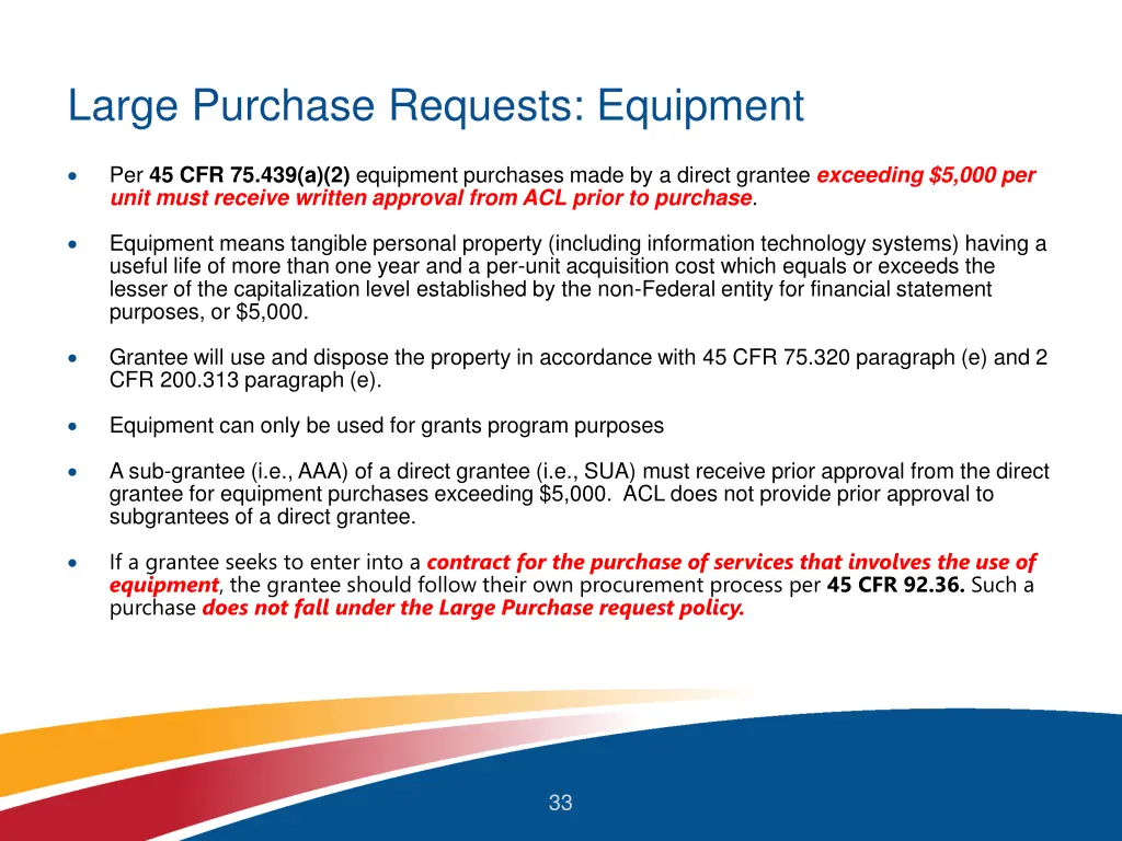 large purchase requests equipment