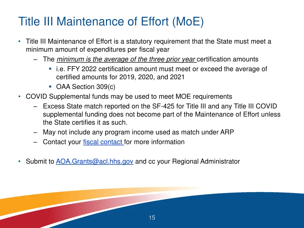 title iii maintenance of effort moe