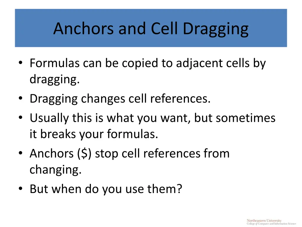 anchors and cell dragging