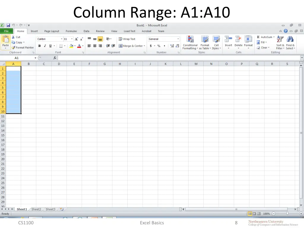 column range a1 a10