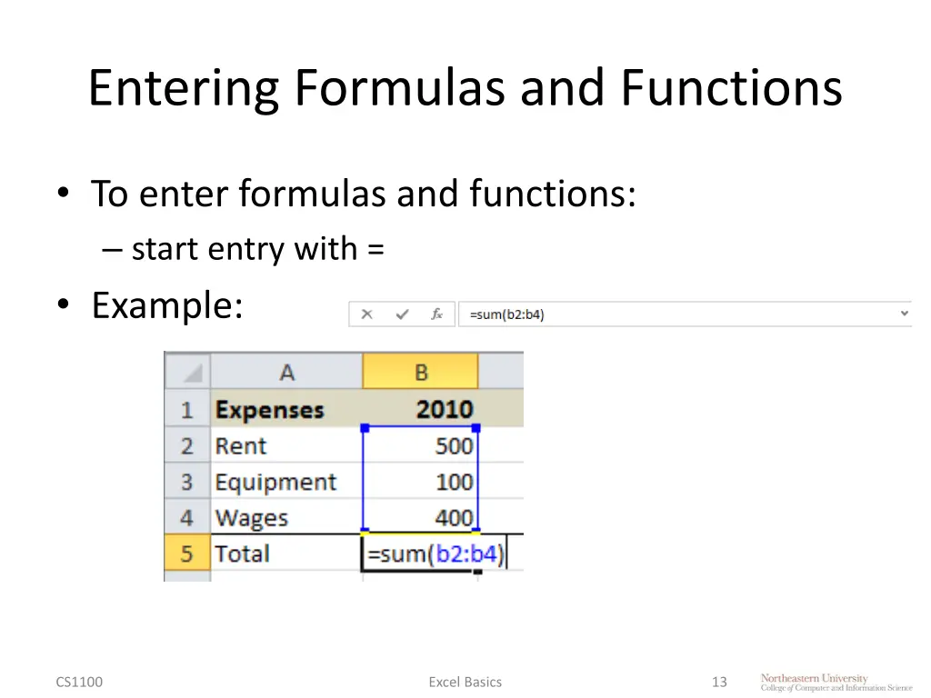 entering formulas and functions
