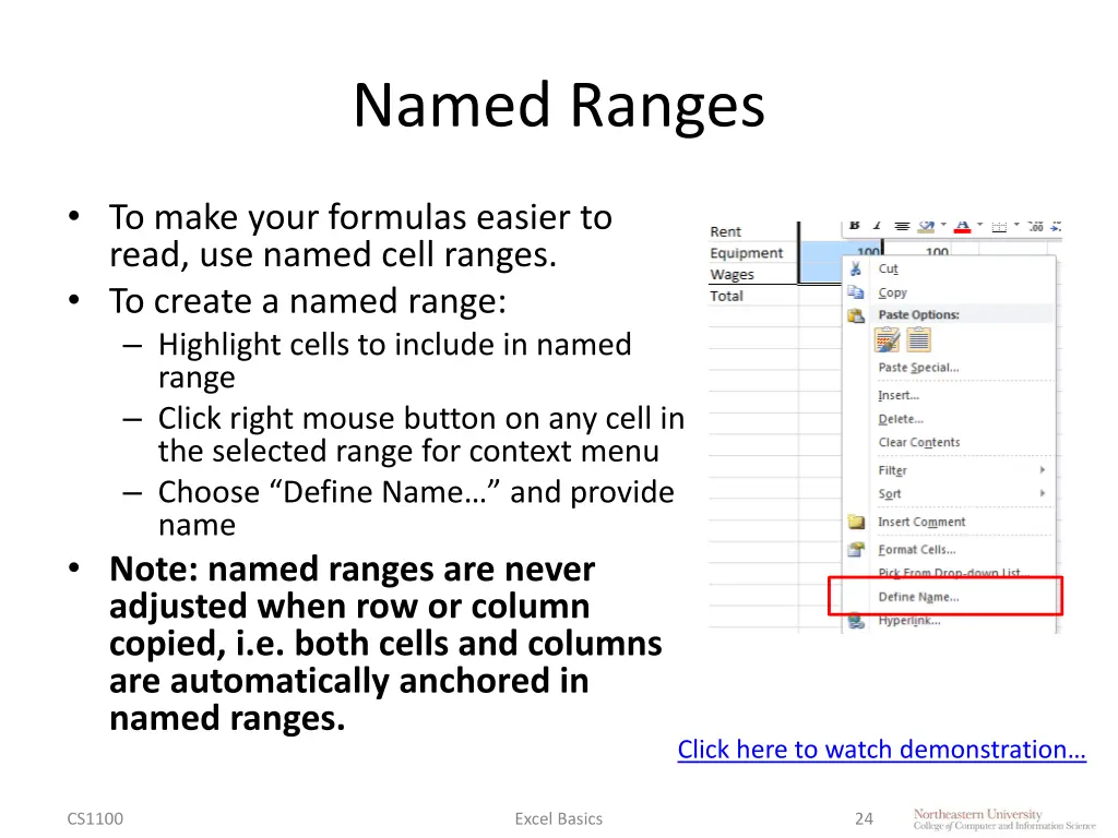 named ranges