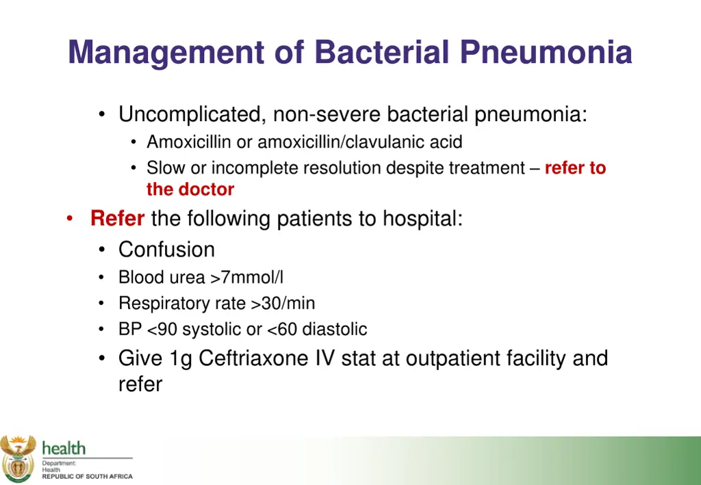 management of bacterial pneumonia