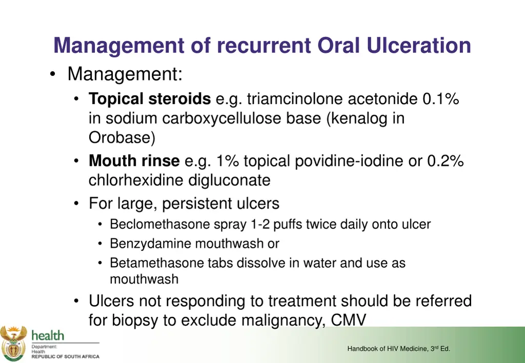 management of recurrent oral ulceration