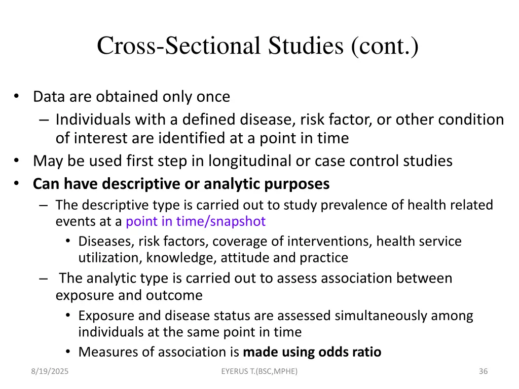 cross sectional studies cont 1