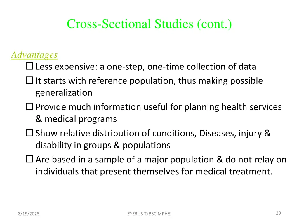 cross sectional studies cont 3