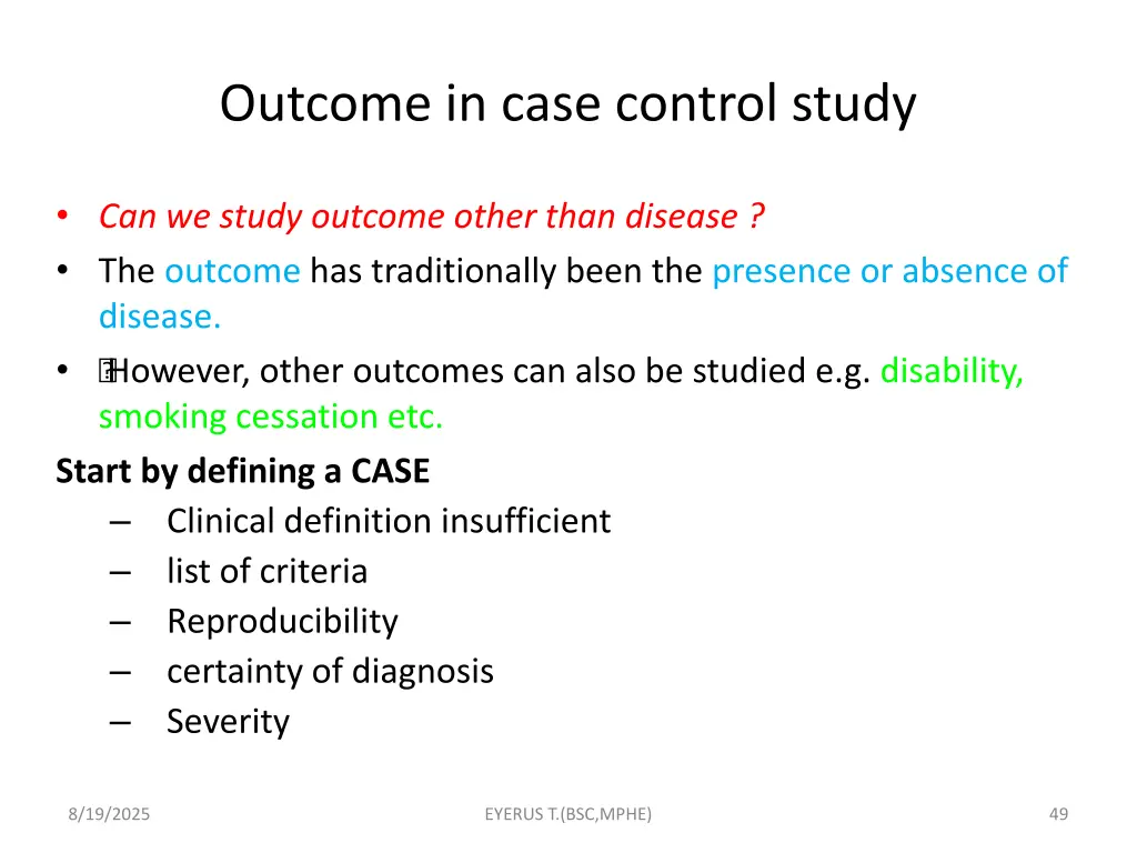 outcome in case control study