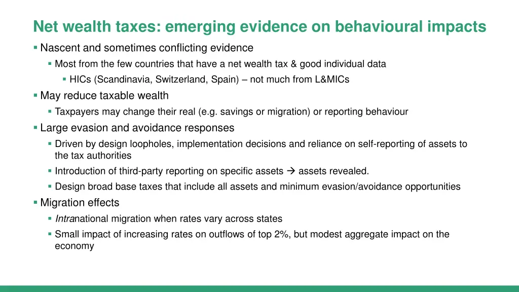 net wealth taxes emerging evidence on behavioural