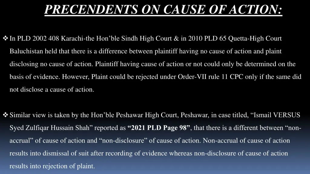 precendents on cause of action