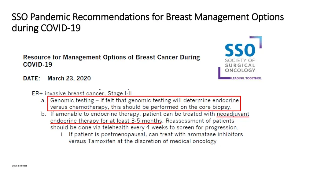 sso pandemic recommendations for breast