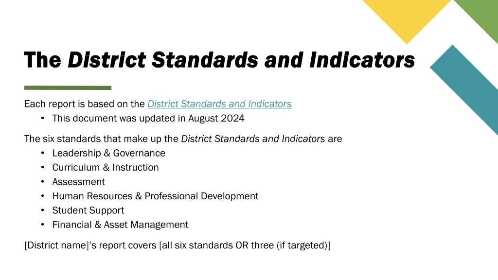 the the district standards and indicators
