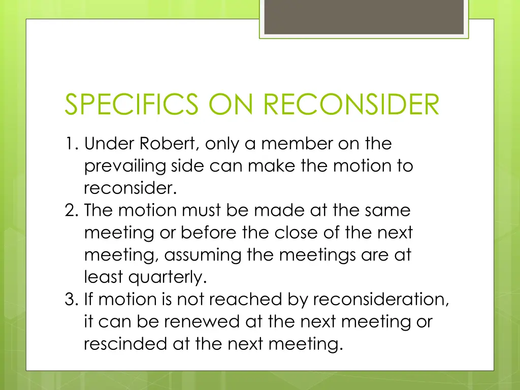 specifics on reconsider