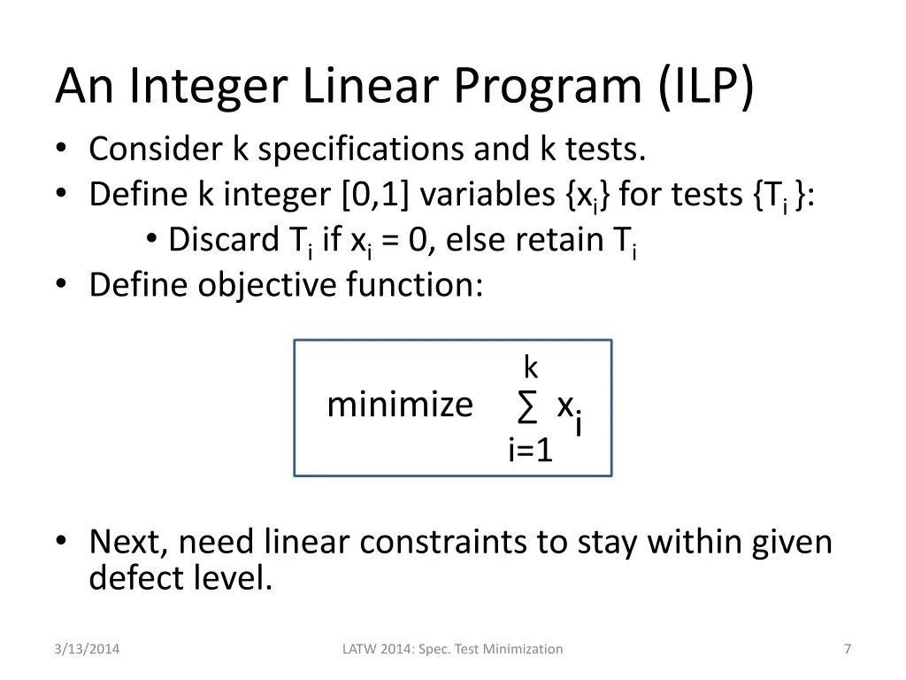an integer linear program ilp consider