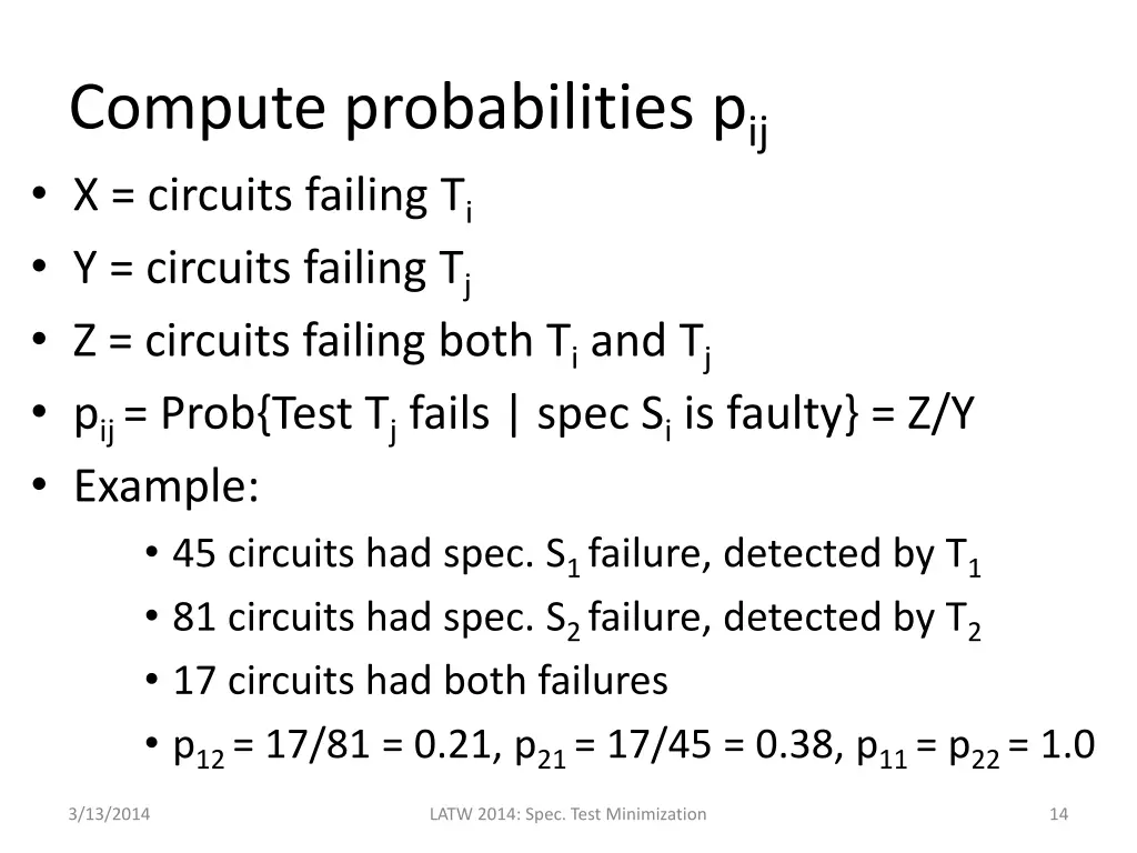 compute probabilities p ij x circuits failing