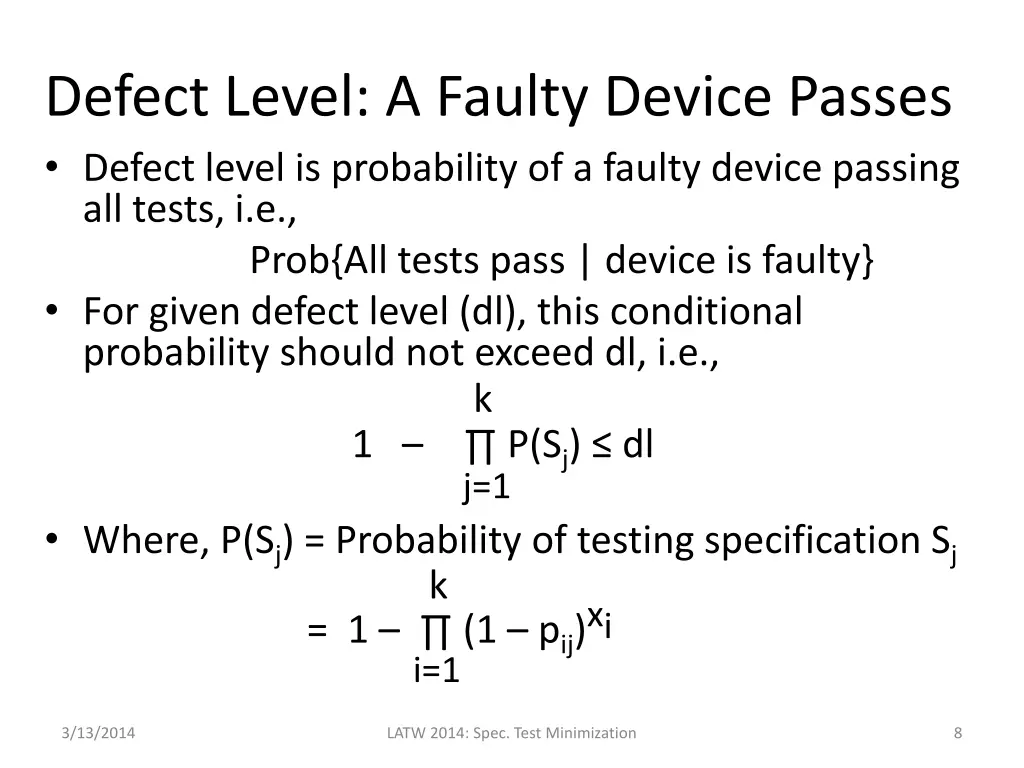 defect level a faulty device passes defect level