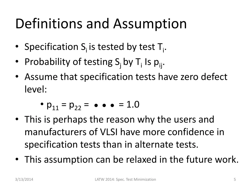 definitions and assumption