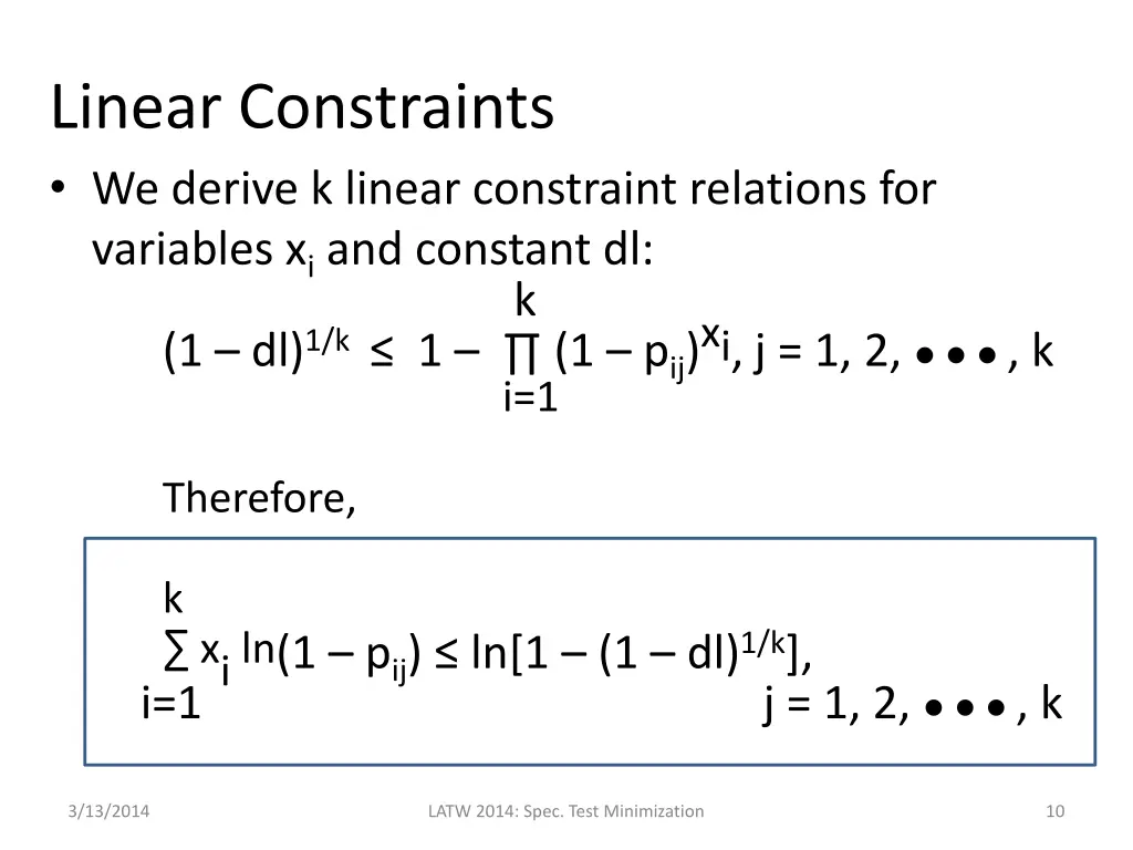linear constraints we derive k linear constraint