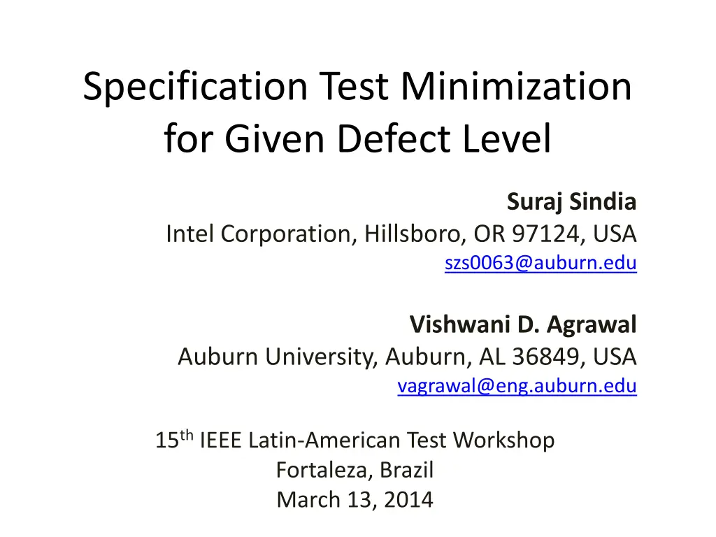 specification test minimization for given defect