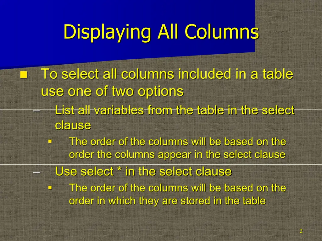 displaying all columns