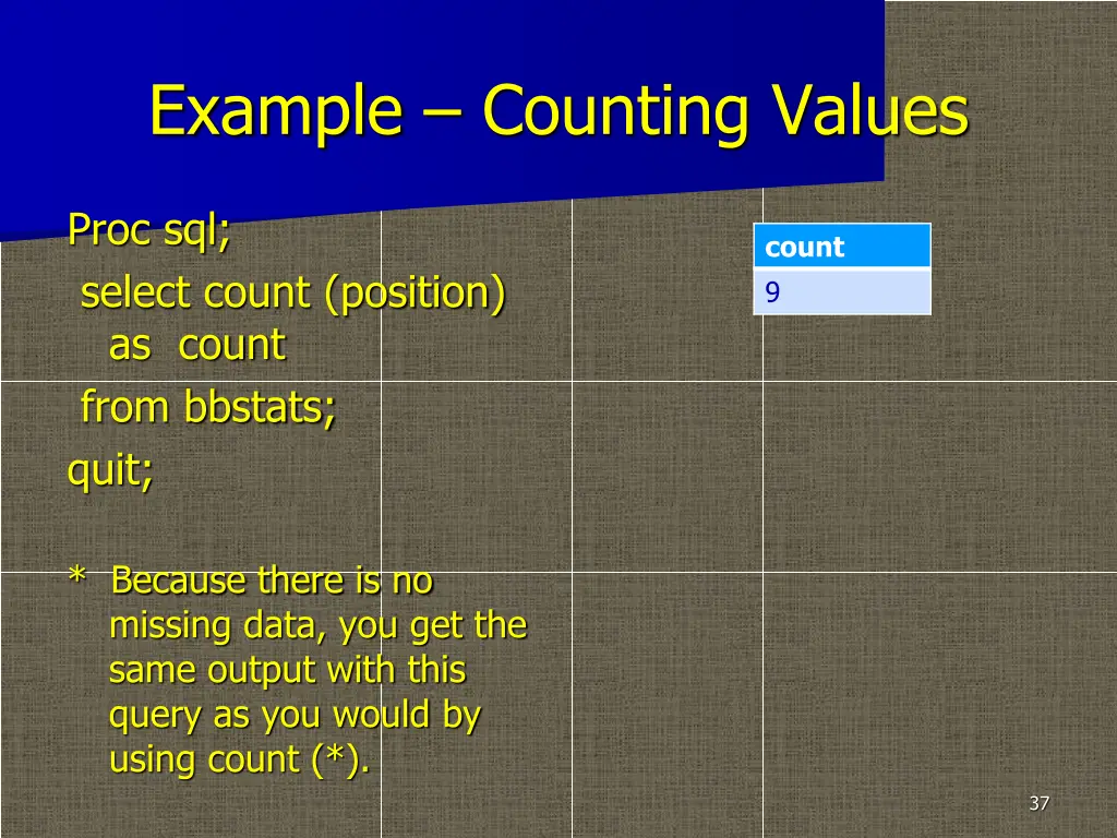 example counting values 1