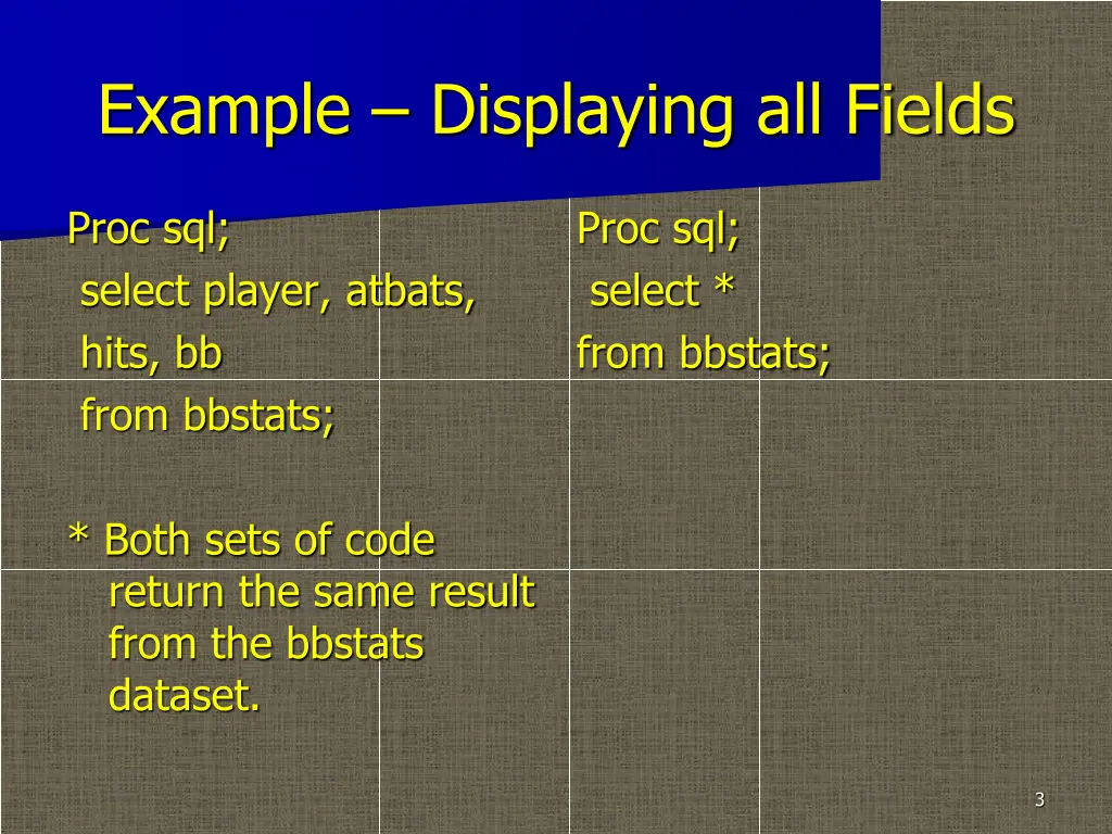 example displaying all fields