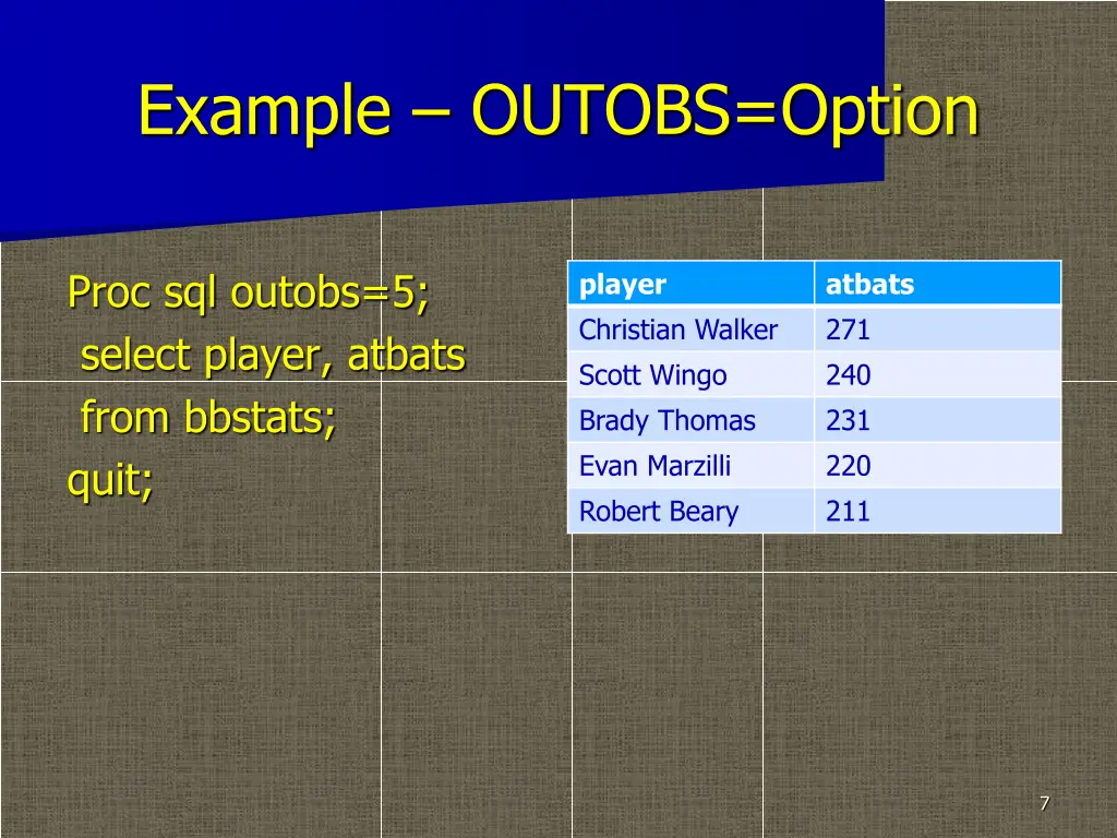 example outobs option