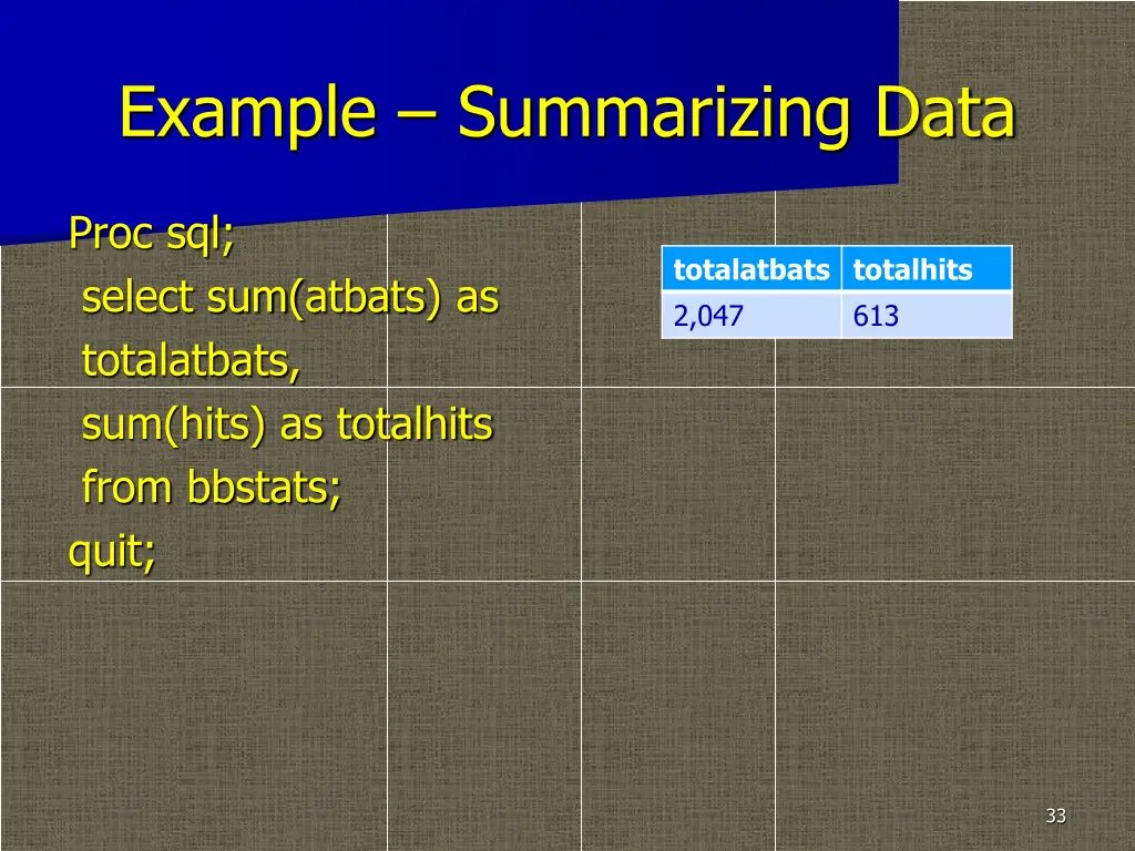example summarizing data