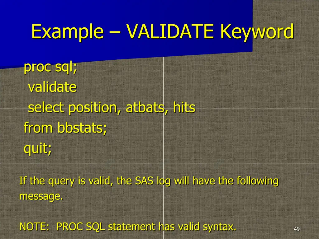 example validate keyword