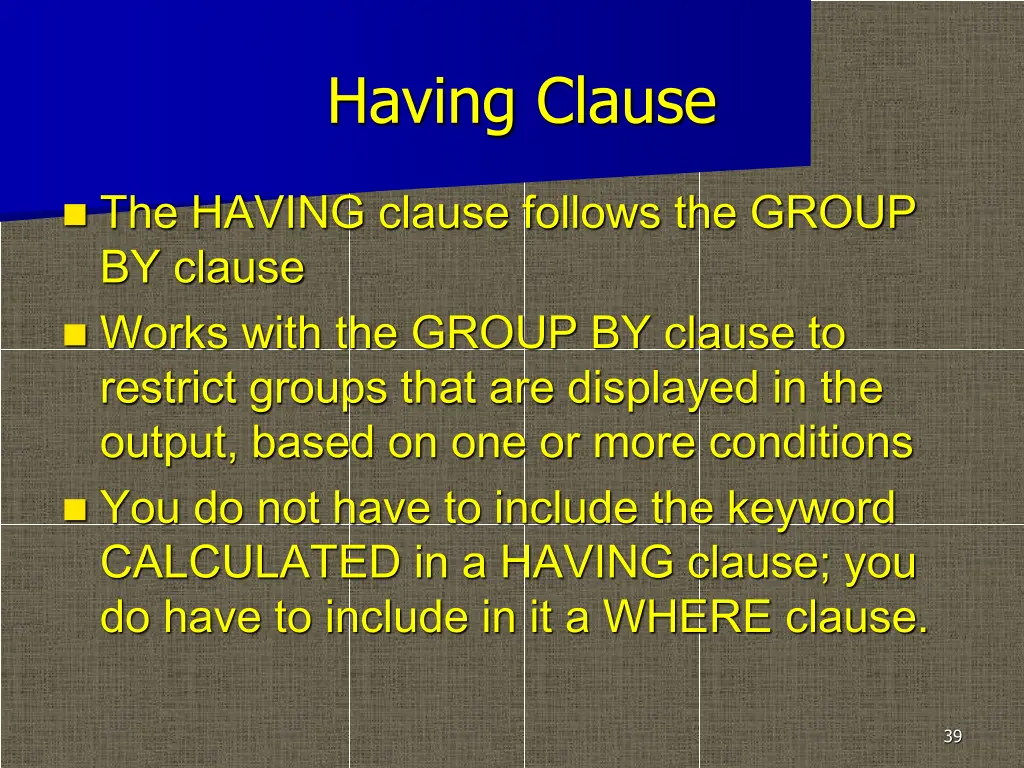 having clause