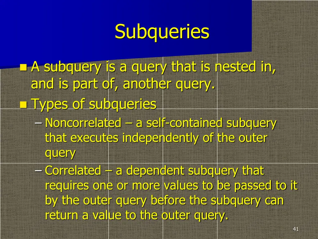 subqueries