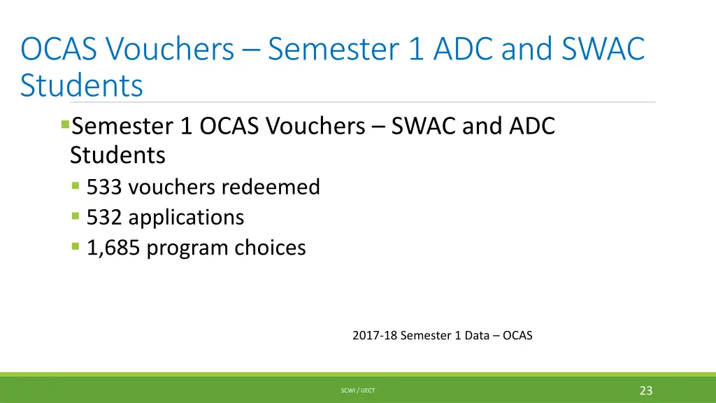 ocas vouchers semester 1 adc and swac students