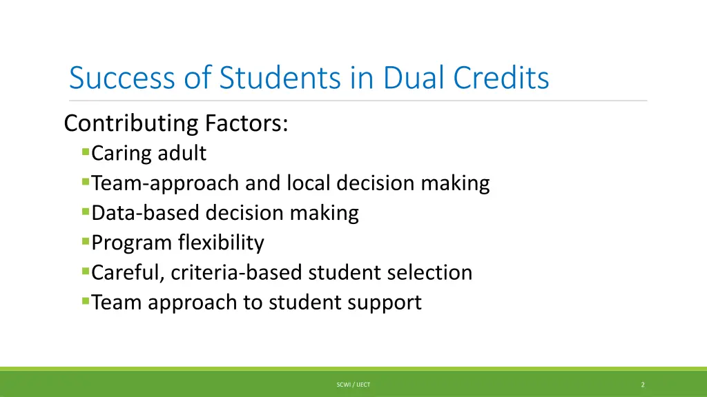 success of students in dual credits