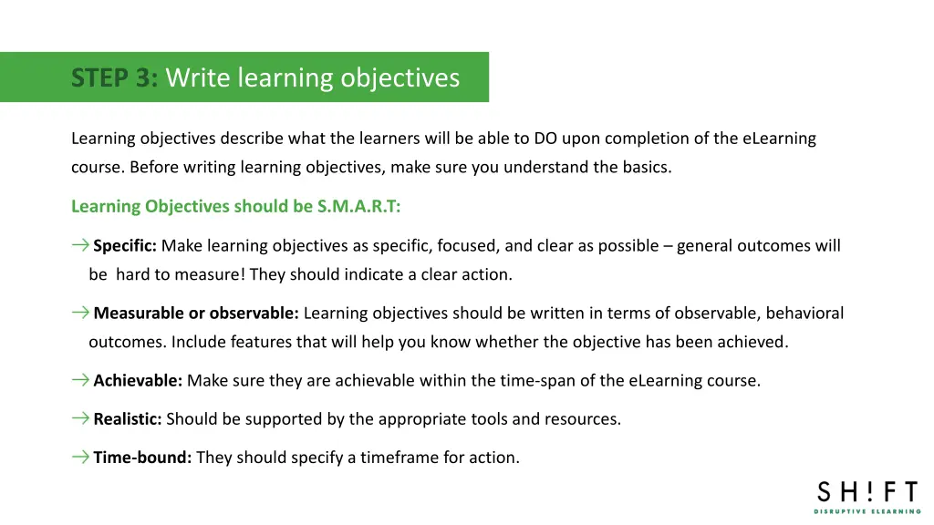 step 3 write learning objectives