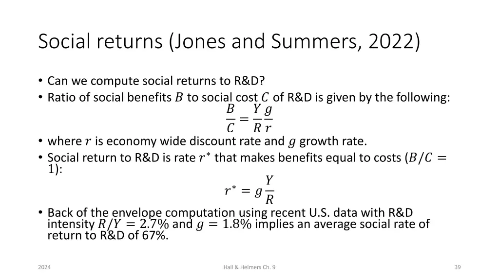social returns jones and summers 2022