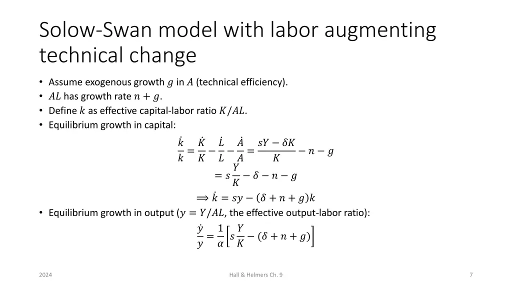 solow swan model with labor augmenting technical 1