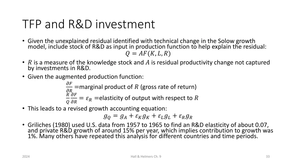 tfp and r d investment