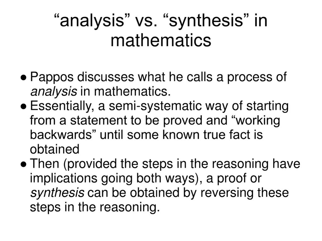 analysis vs synthesis in mathematics