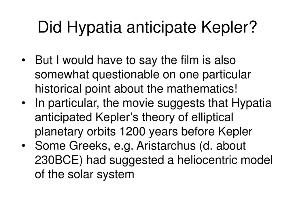 did hypatia anticipate kepler
