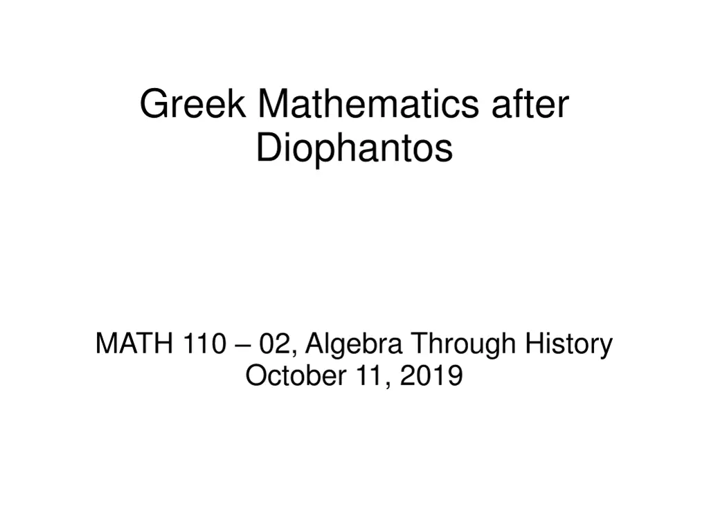 greek mathematics after diophantos