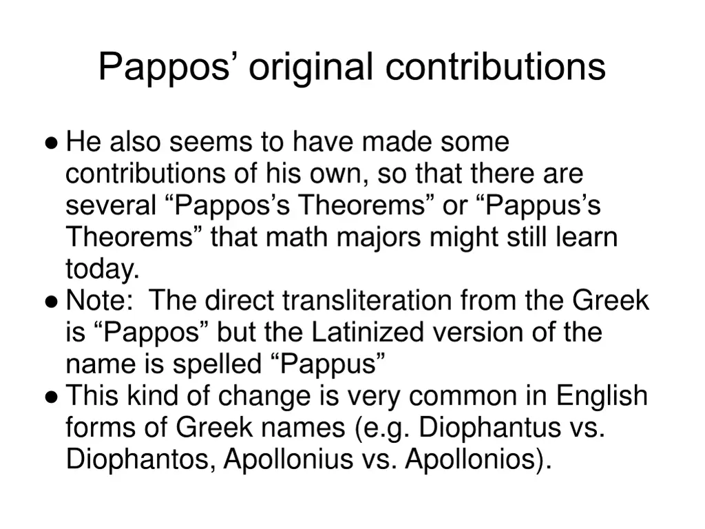 pappos original contributions