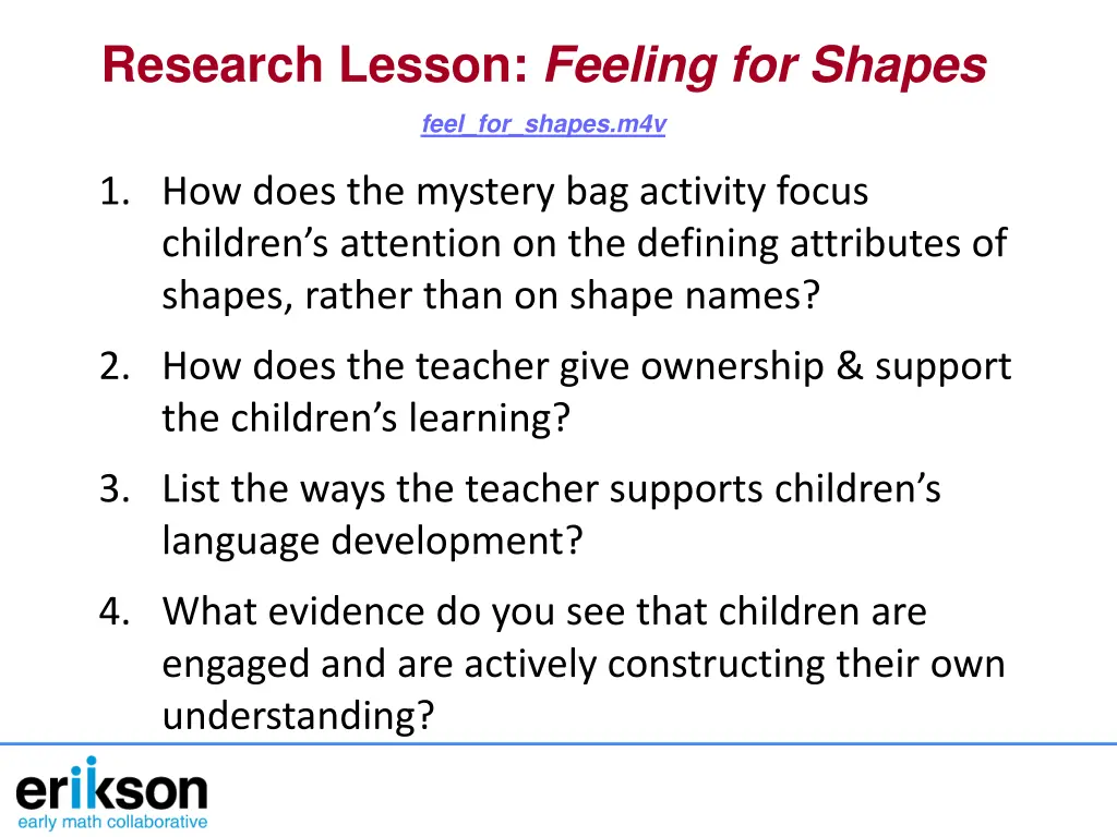 research lesson feeling for shapes