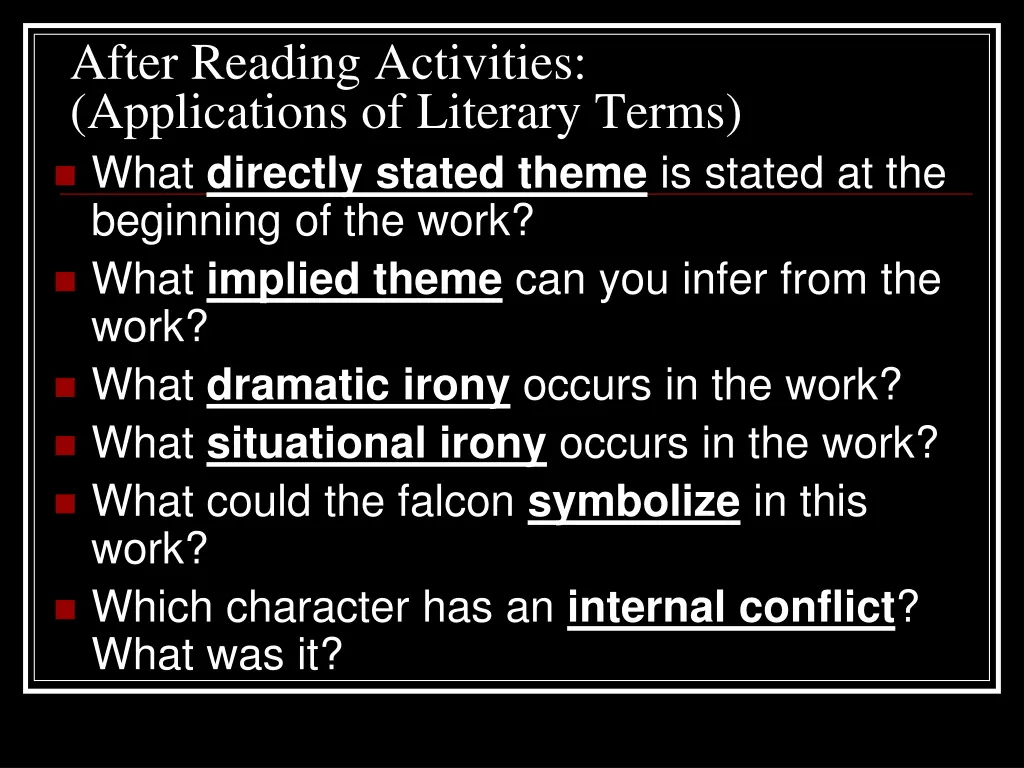 after reading activities applications of literary