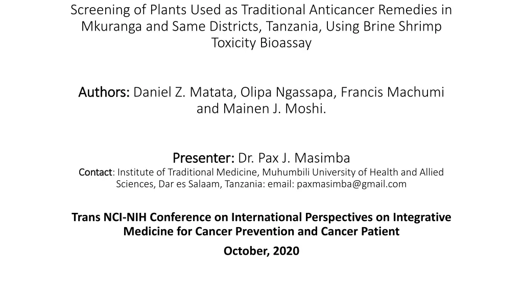 screening of plants used as traditional