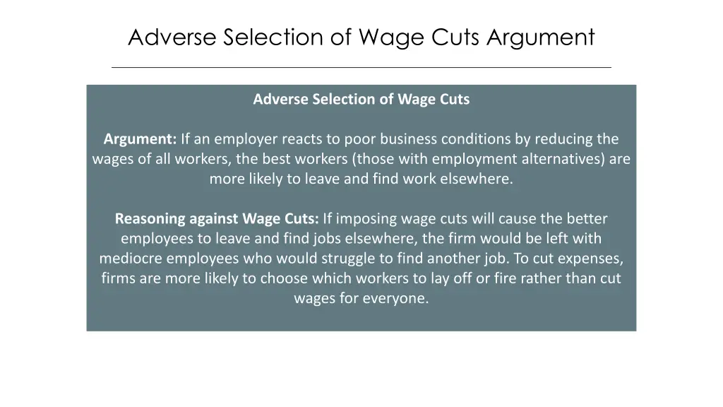 adverse selection of wage cuts argument