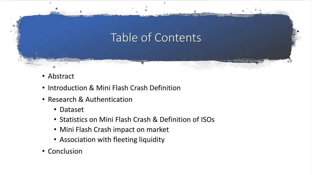 table of contents