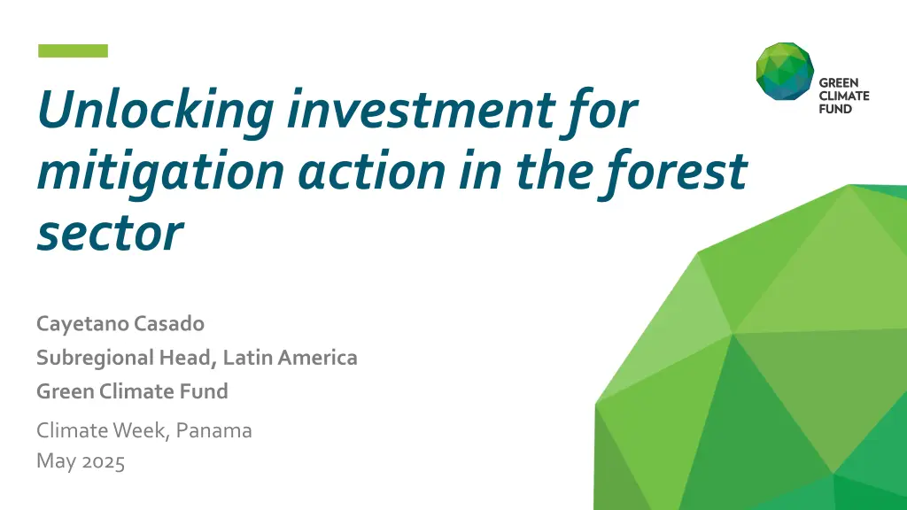 unlocking investment for mitigation action