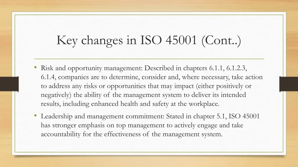 key changes in iso 45001 cont