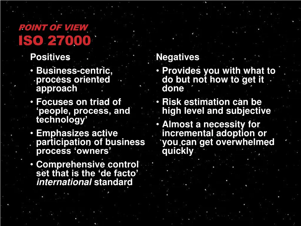 point of view iso 27000 positives business