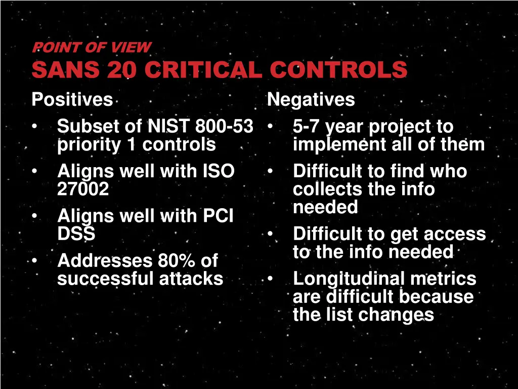 point of view sans 20 critical controls positives