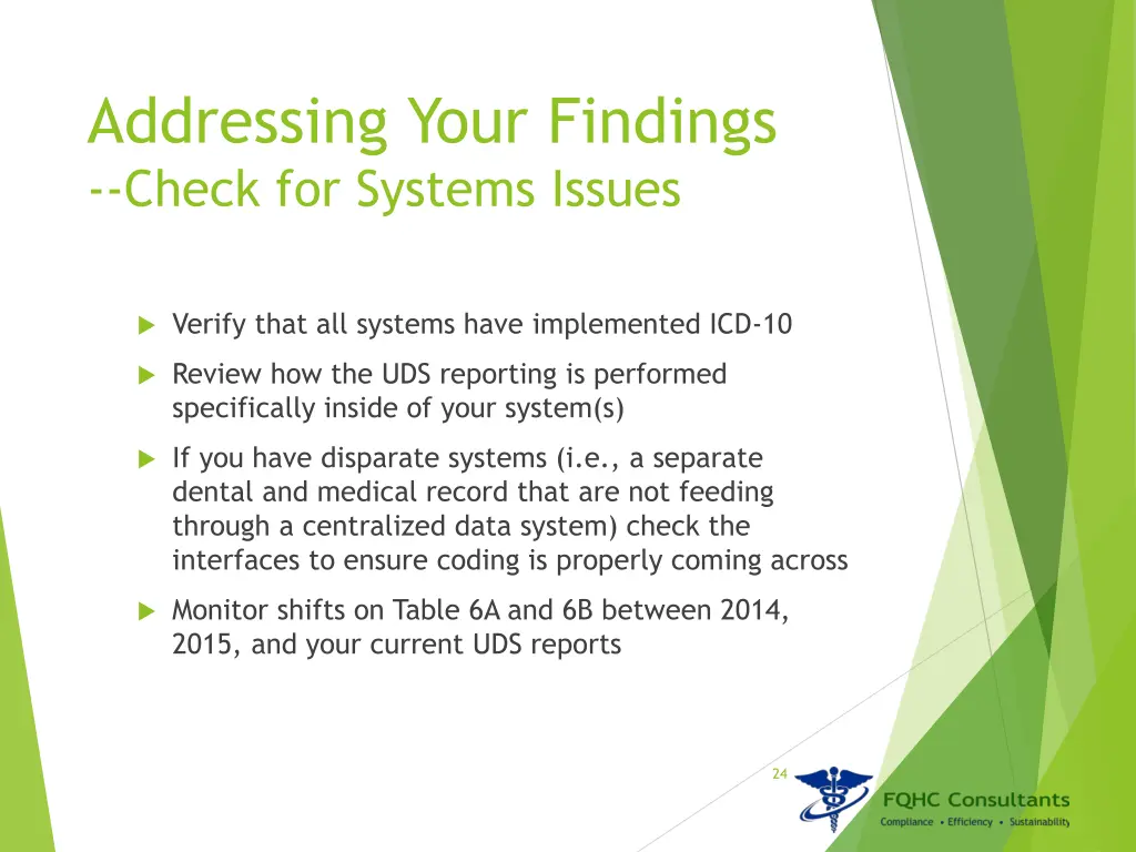 addressing your findings check for systems issues